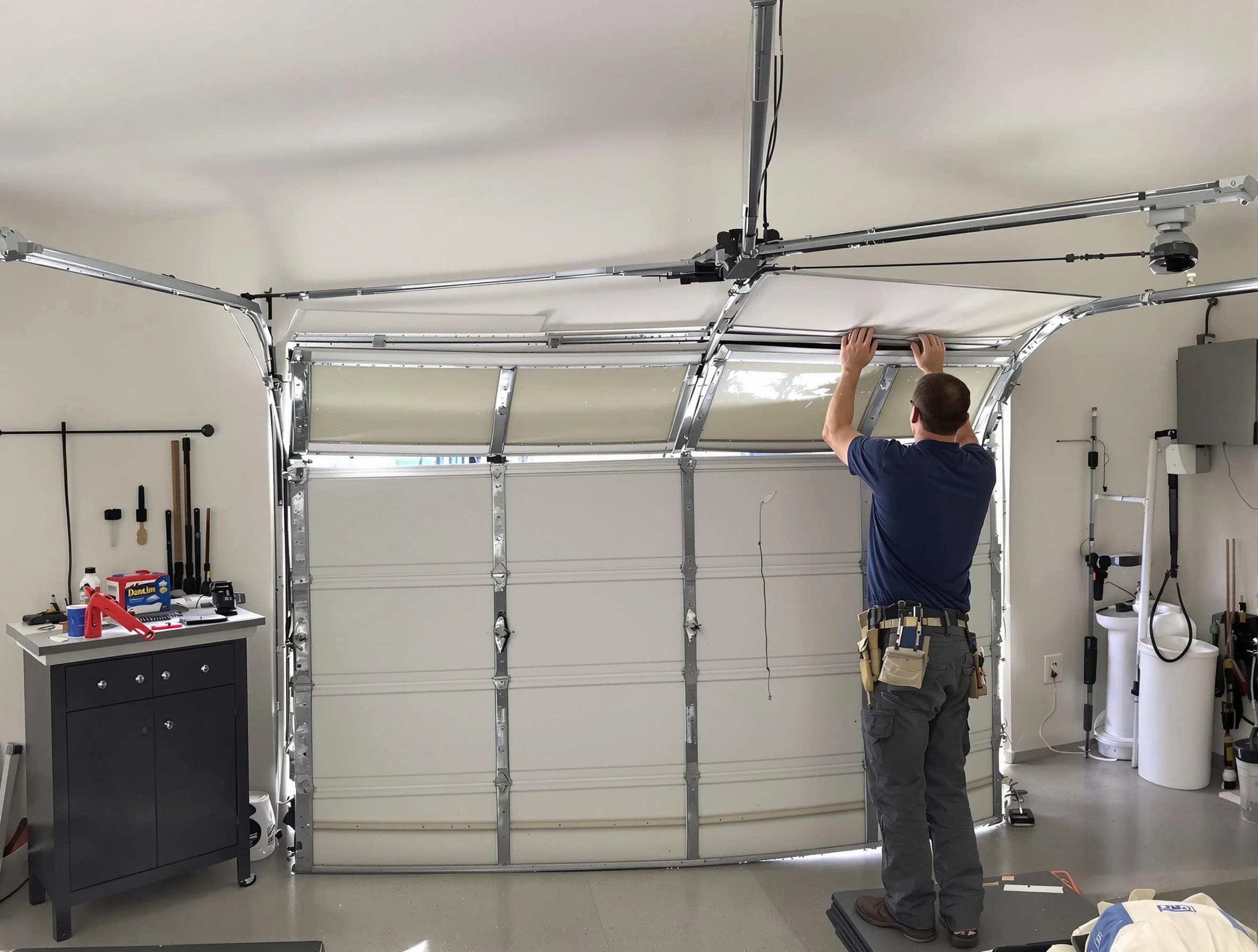 Peachtree Corners Garage Door Repair specialist performing precise section replacement on Peachtree Corners garage door