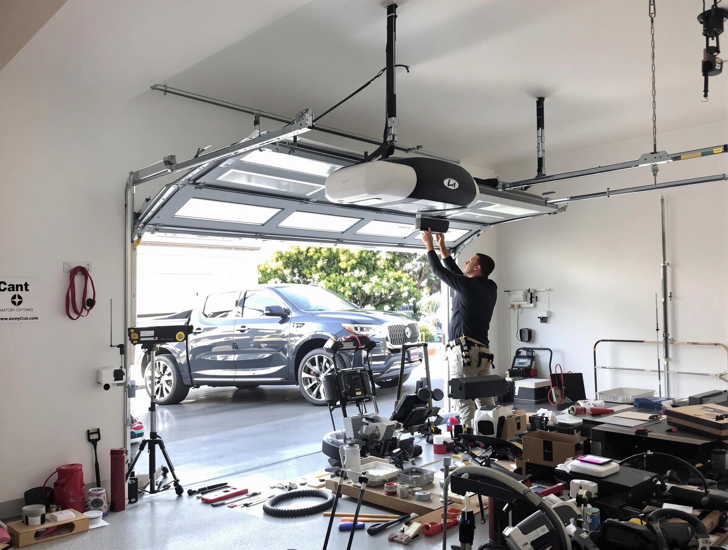 Peachtree Corners Garage Door Repair specialist installing smart garage door opener system in Peachtree Corners home