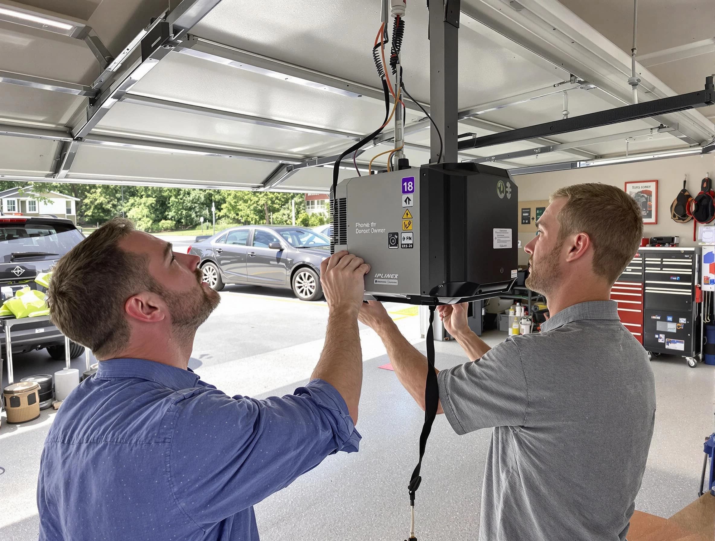 Peachtree Corners Garage Door Repair technician installing garage door opener in Peachtree Corners
