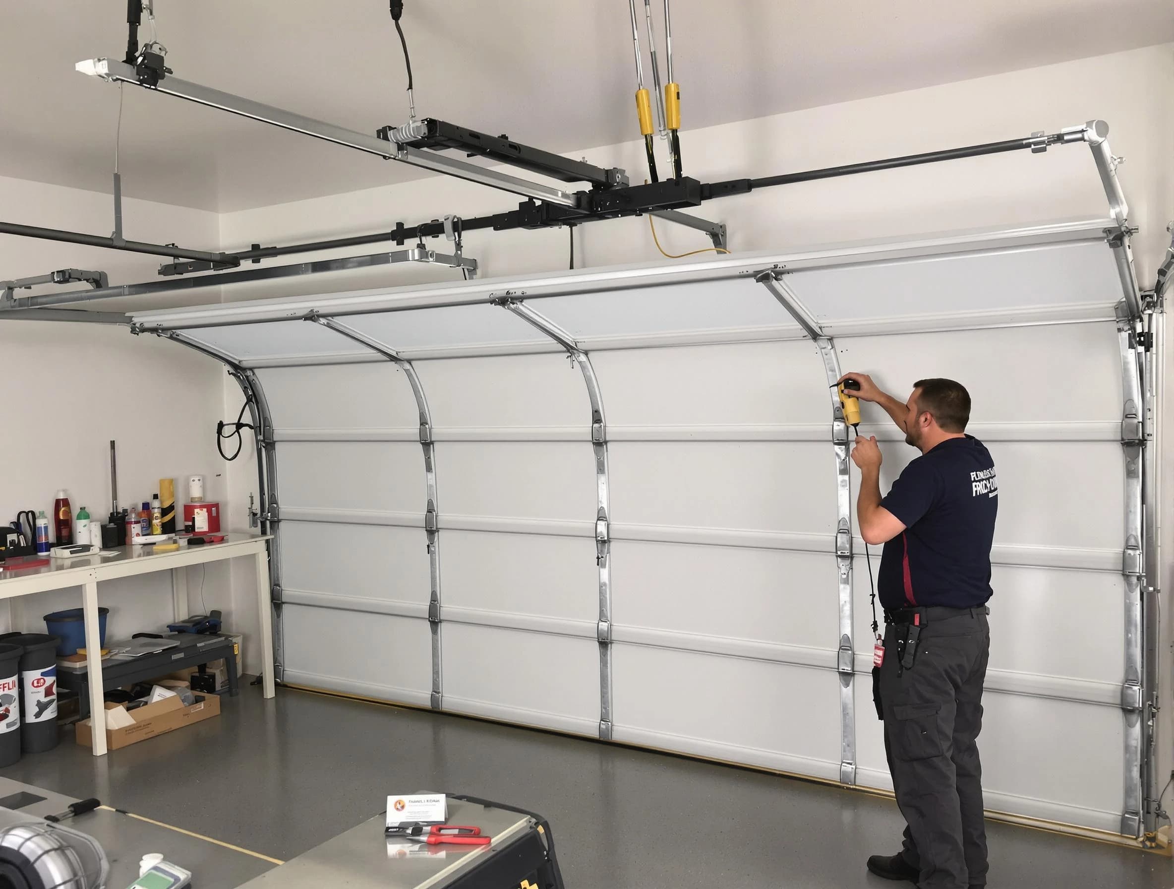 Peachtree Corners Garage Door Repair certified technician performing overhead door system repair in Peachtree Corners