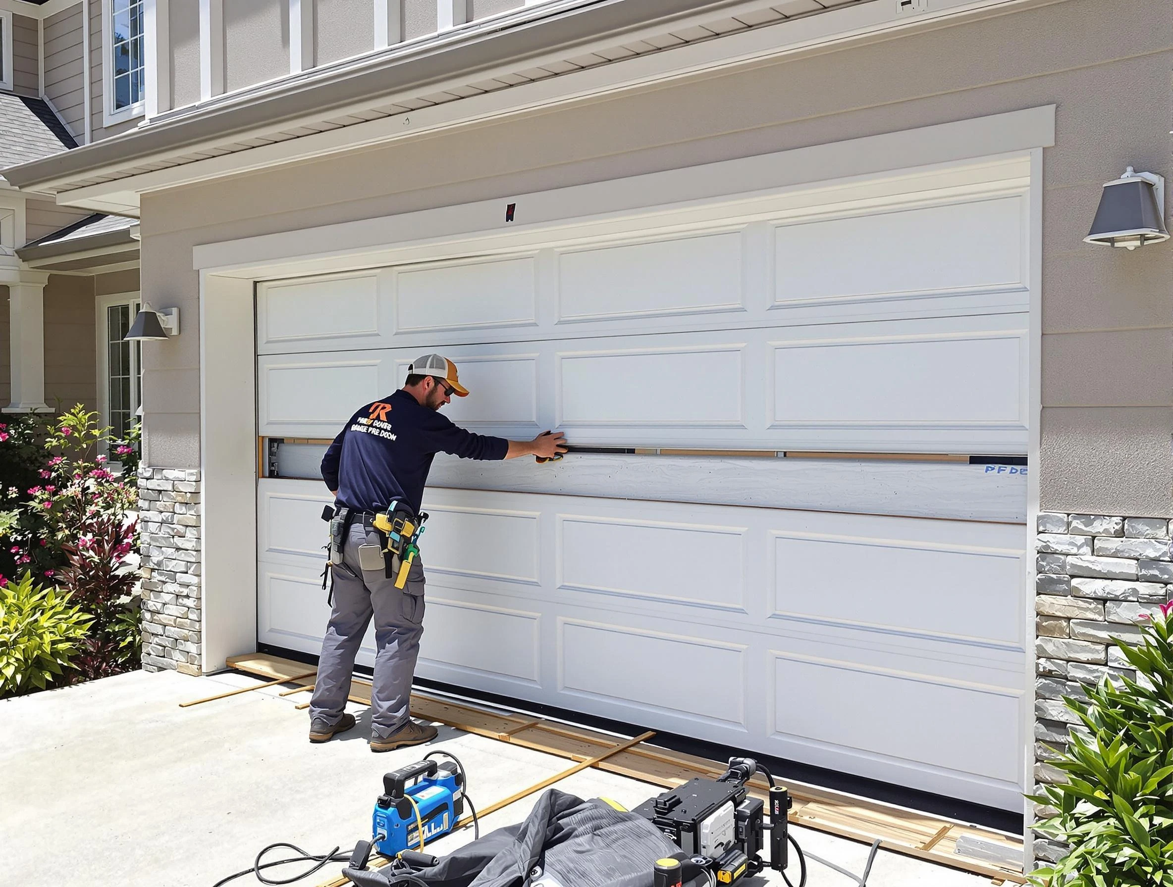Peachtree Corners Garage Door Repair team performing complete garage door replacement at Peachtree Corners residence