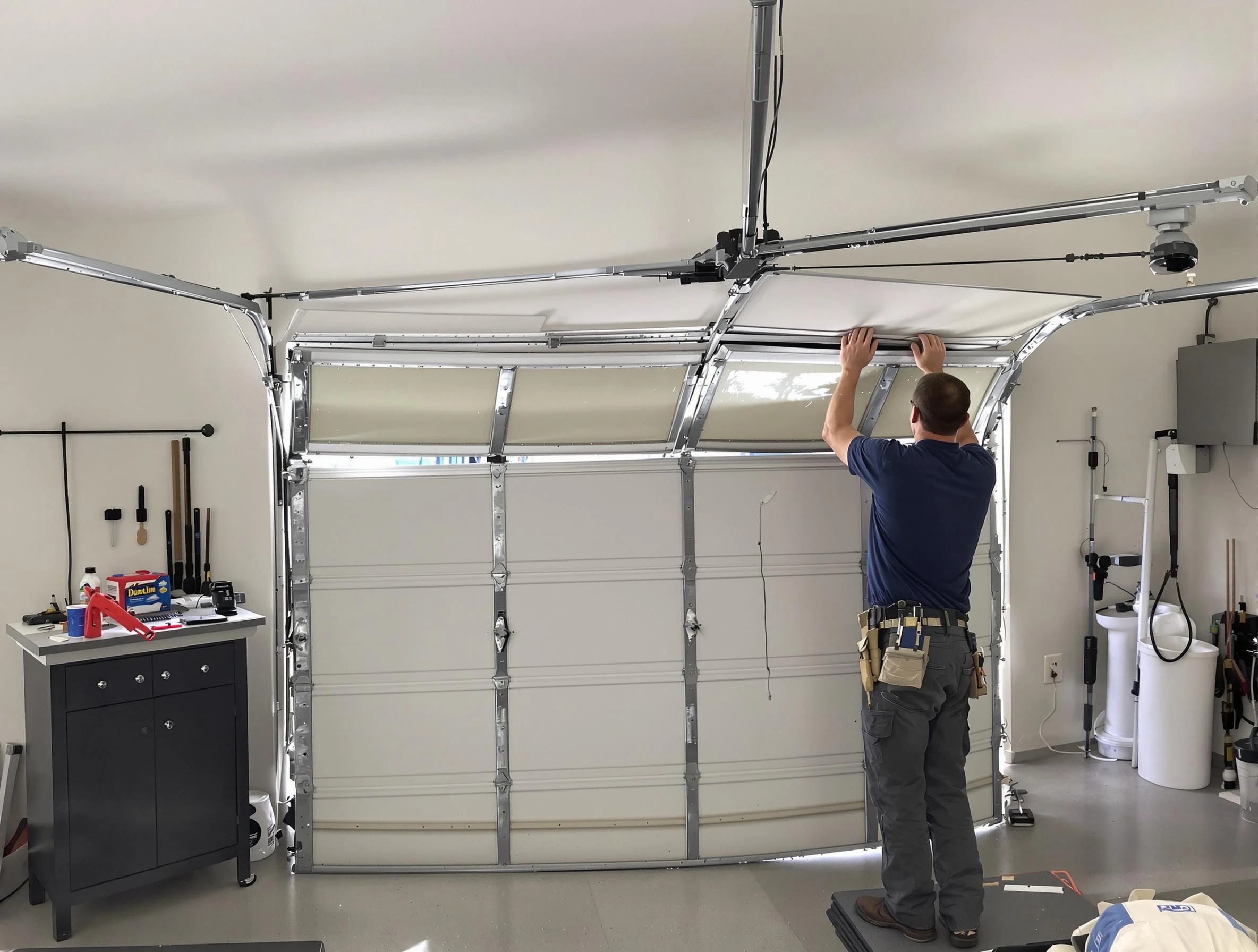 Peachtree Corners Garage Door Repair specialist performing precise section replacement on Peachtree Corners garage door